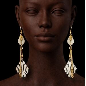 Elegant Cowrie Shell Brass and Black Earrings